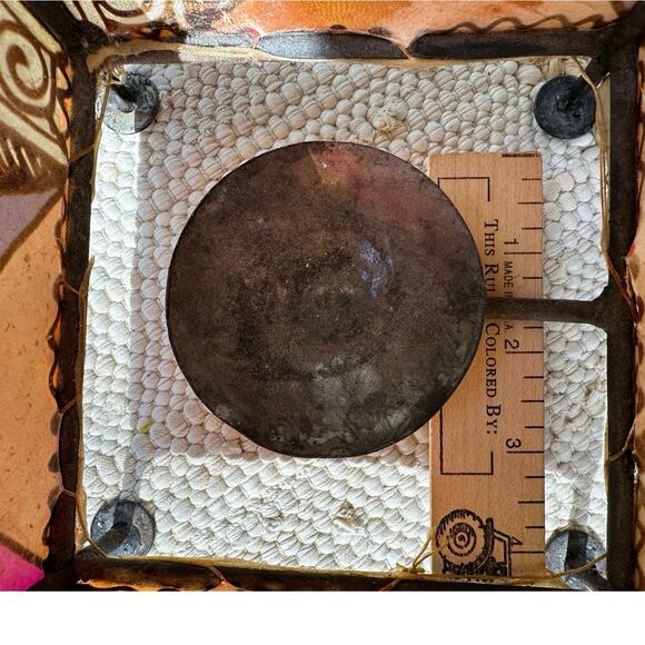 Candle holder Vintage Stretched Skin Square Painted ethnic tribal metal pink 7” - Picture 14 of 14